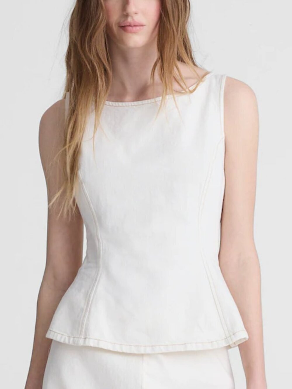 Madewell Denim Seamed Cotton Boatneck Shell Top Cream Size 4/S NWT